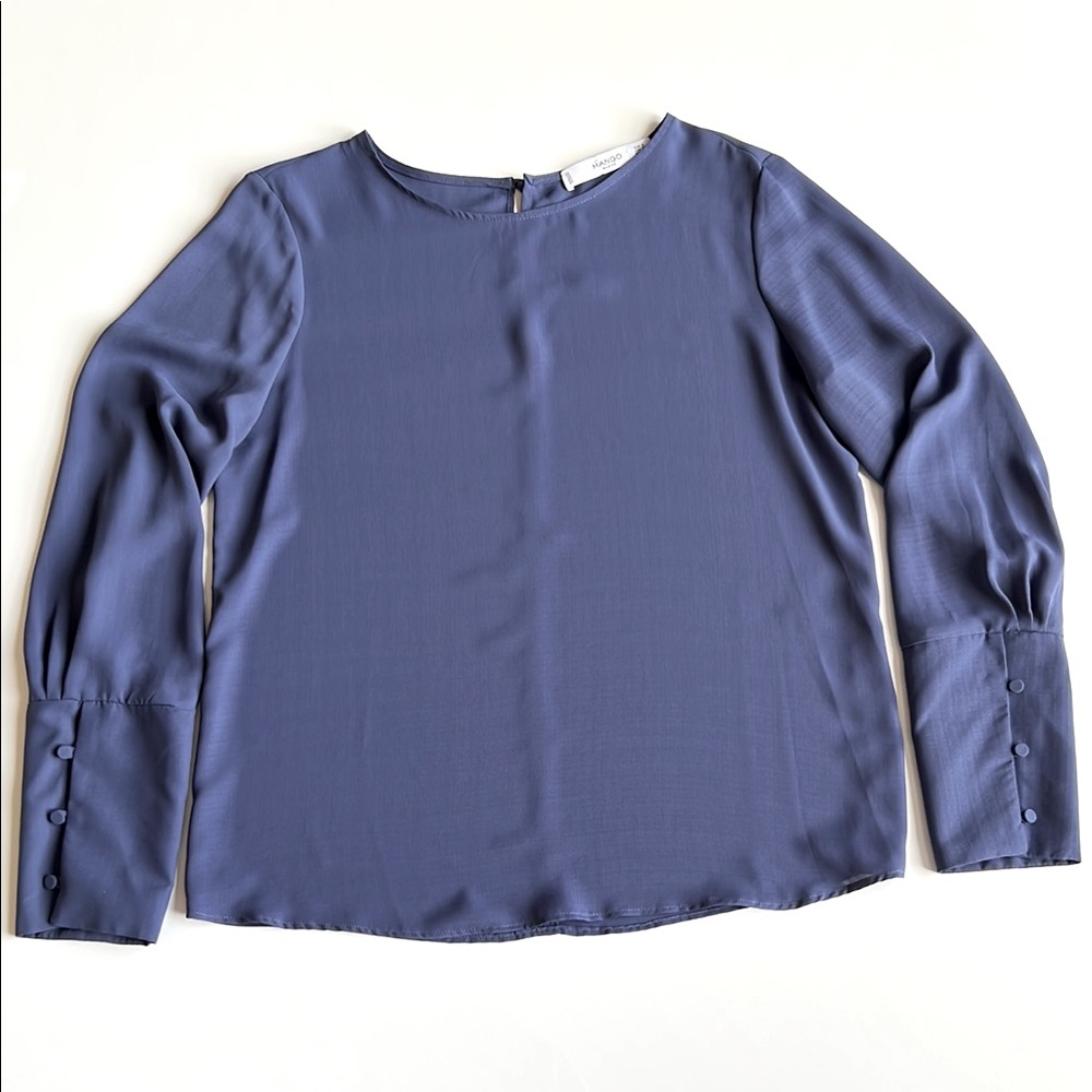 Mango Blue Relaxed fit Blouse Long Sleeves Wide Buttoned Cuffs